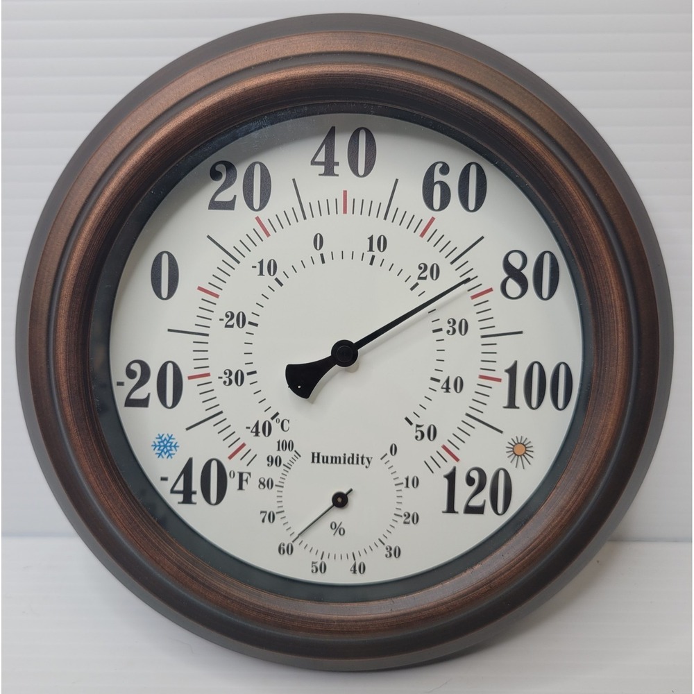 Indoor Outdoor Wall Thermometer Hygrometer 8" Bronze Steel No Battery Needed NEW
